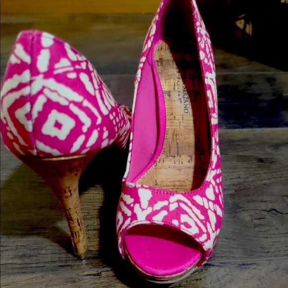 Christian Siriano pink/ivory Peep Toe Heels with Cork Accents size 8.5 - Picture 4 of 8